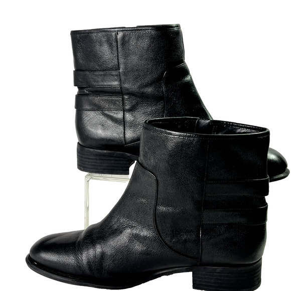 Nine West Boots Womens 9.5M Justthis Ankle Black Leather Buckle Strap Zip Boho - Picture 6 of 14